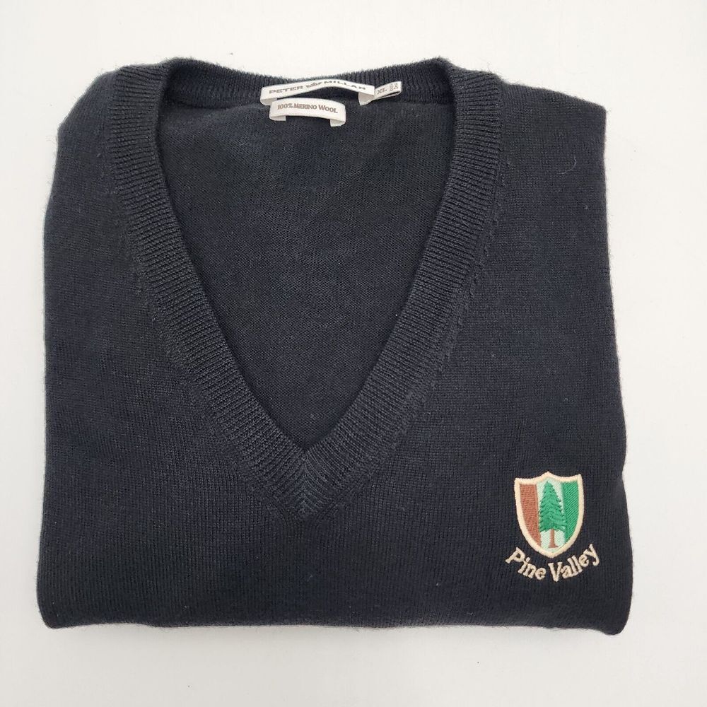 Peter Millar Sweater Men's XL Pine Valley Black Merino Wool V Neck